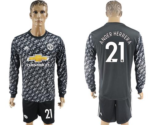 Manchester United #21 Ander Herrera Black Long Sleeves Soccer Club Jersey - Click Image to Close